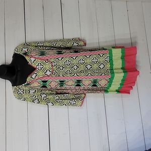 Small Crown and Ivy bohemian dress green, pink, yellow, navy